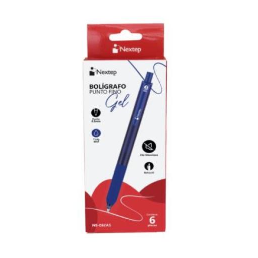 [NEXTEP_NE-062AS] Nextep Boligrafo Nextep Gel Retractil Silencioso Fino 0.5mm Azul C/6
