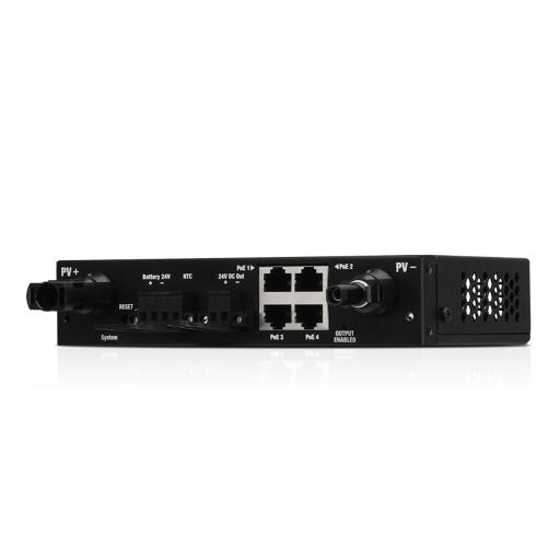 [UBIQUITINETWORKS_SM-SW-40] Ubiquiti Networks Controlador de carga MPPT SunMax SolarPoint 24V 7A para interior con switch PoE pasivo 24V integrado para alimentar equipos airMAX