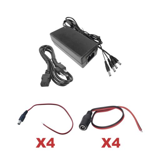 [EPCOM_K1-PS12DC4C] Epcom Kit con fuente EPCOM con salida de 12 Vcc a 5 Amper con 4 salidas / Incluye conectores