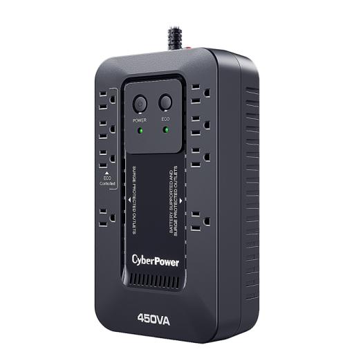 [CYBERPOWER_EC450G] CyberPower UPS de 450 VA/260 W, Topología Standby con Modo Ahorrador ECO, Entrada 120 Vca NEMA 5-15P, Con 8 Tomas NEMA 5-15R